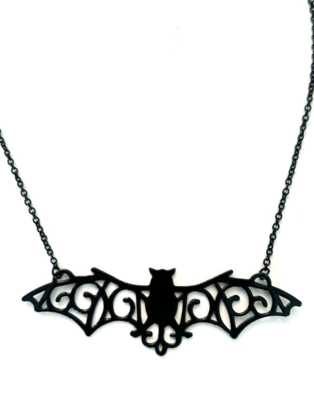 Black Bat Necklace Adjustable Chain Halloween Spooky Witch Goth Vampire